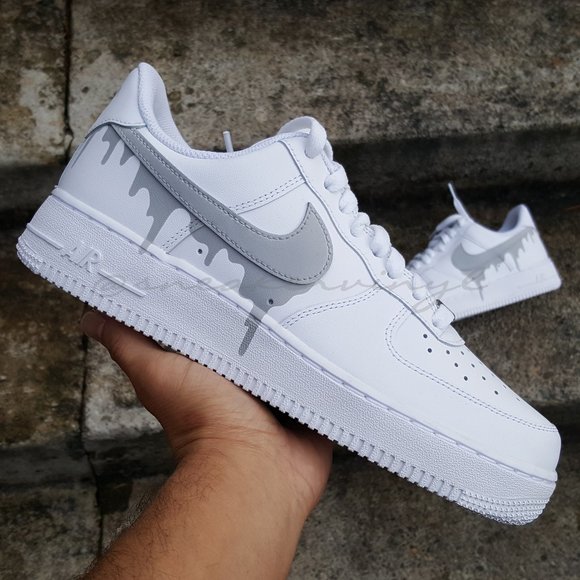 Nike Air Force 1 Low White Concrete Grey Paint Drip Size 7.5 Mens